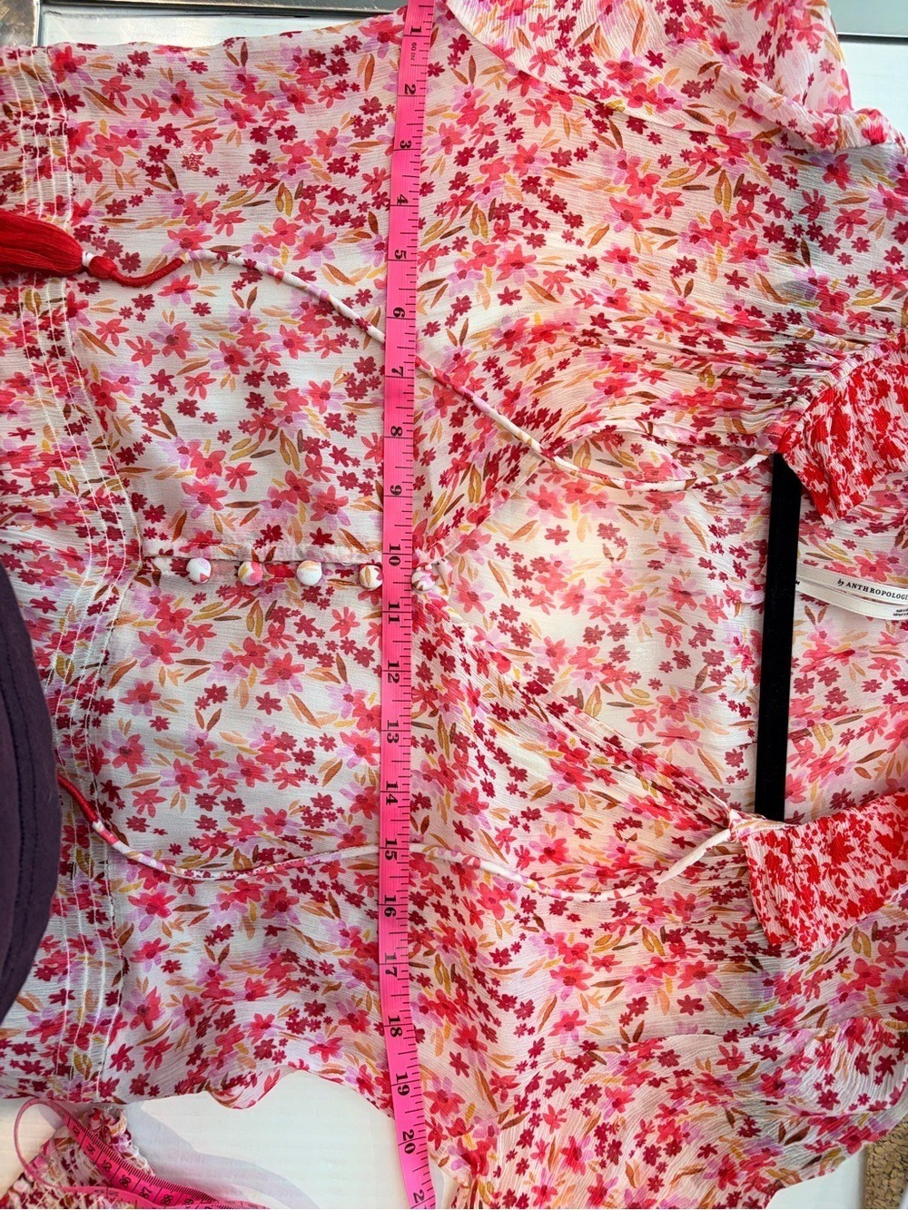 Anthropologie Floral Tiered Maxi Dress Pink Boho Cottagecore Tassel Tie Medium - Picture 9 of 13